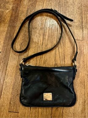 Ralph Lauren Black Leather Mini Crossbody with Gold Plate